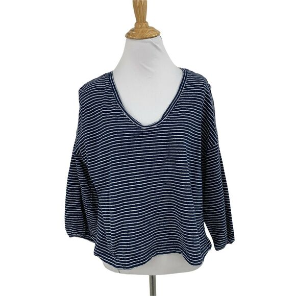 Madewell Wild Ginger Striped Shirt Women's Size M Puffed Mid Sleeve U Neck Top - Picture 2 of 13